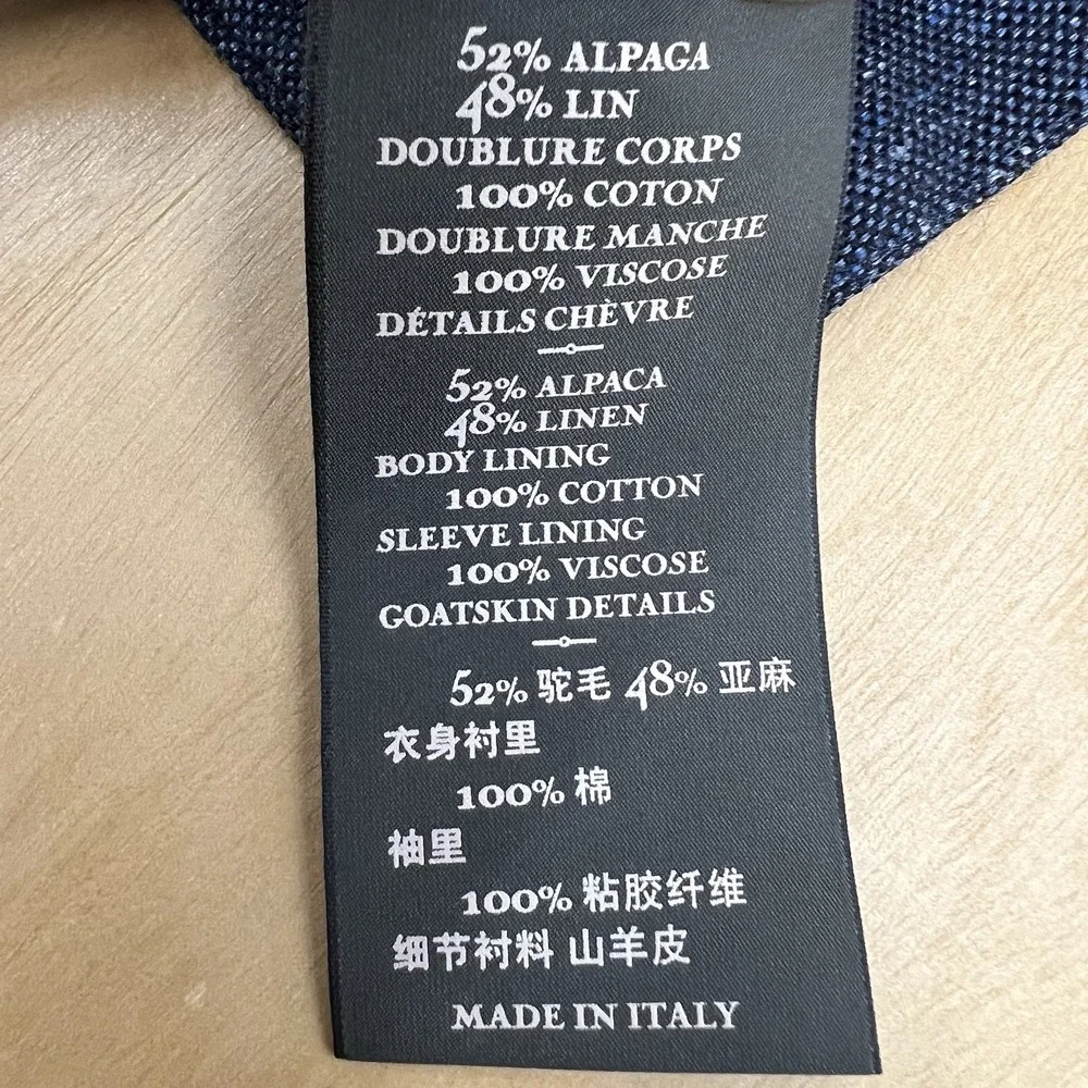 Berluti Alpaca Linen Blazer Jacket Sport Coat Mens 48R Navy/Black Chambray Italy